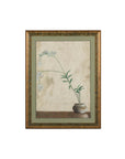 Midcentury Japanese Minimalist Botanical Print in Custom Gold Frame under Glass