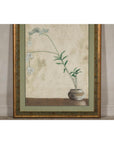 Midcentury Japanese Minimalist Botanical Print in Custom Gold Frame under Glass