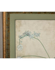 Midcentury Japanese Minimalist Botanical Print in Custom Gold Frame under Glass
