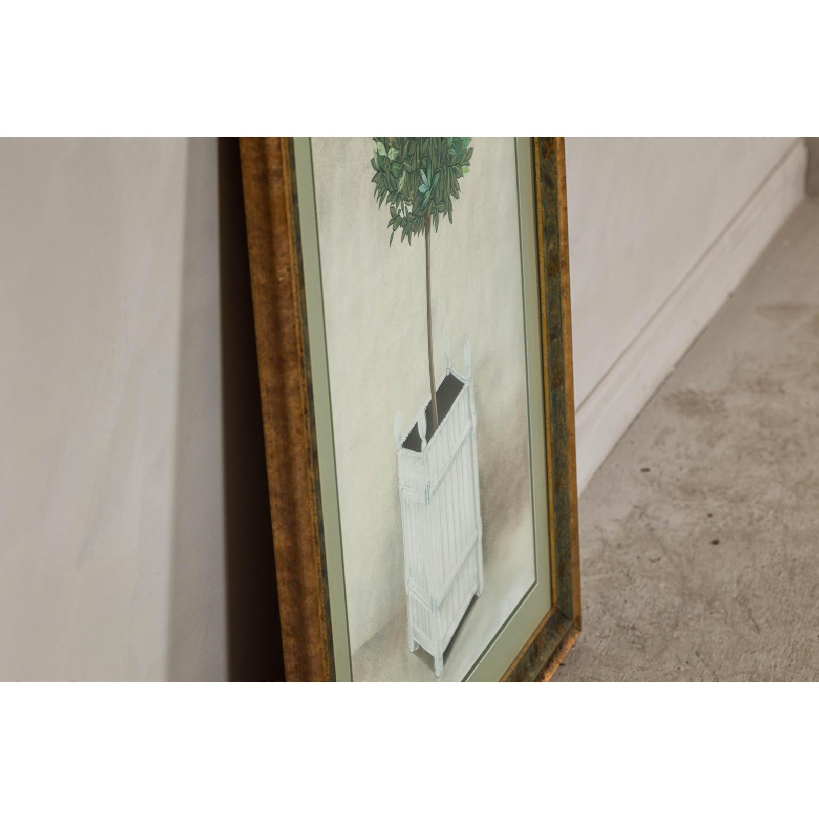 Midcentury Minimalist Botanical Print in Custom Gold Frame under Glass
