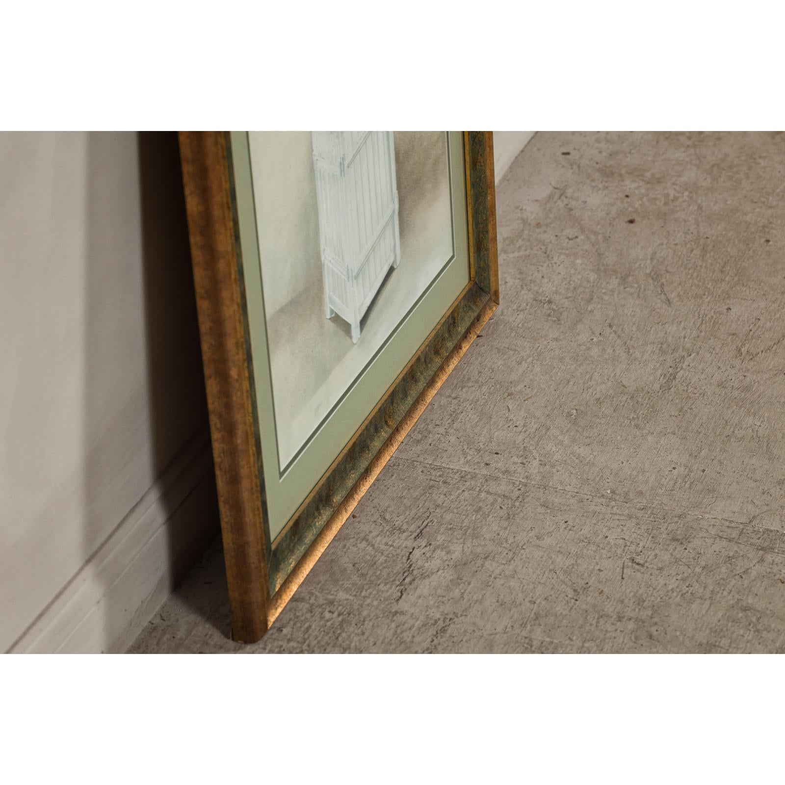 Midcentury Minimalist Botanical Print in Custom Gold Frame under Glass