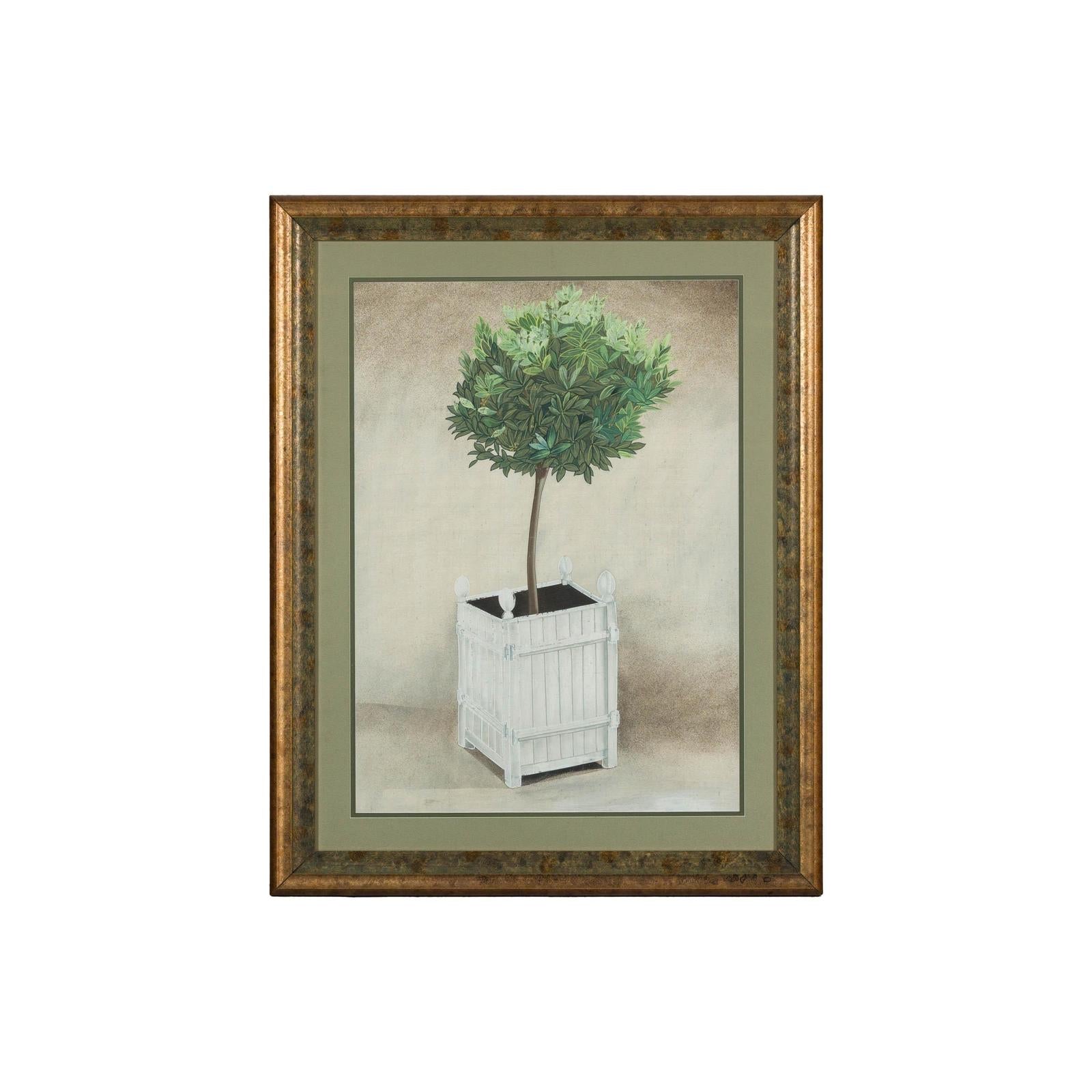 Midcentury Minimalist Botanical Print in Custom Gold Frame under Glass