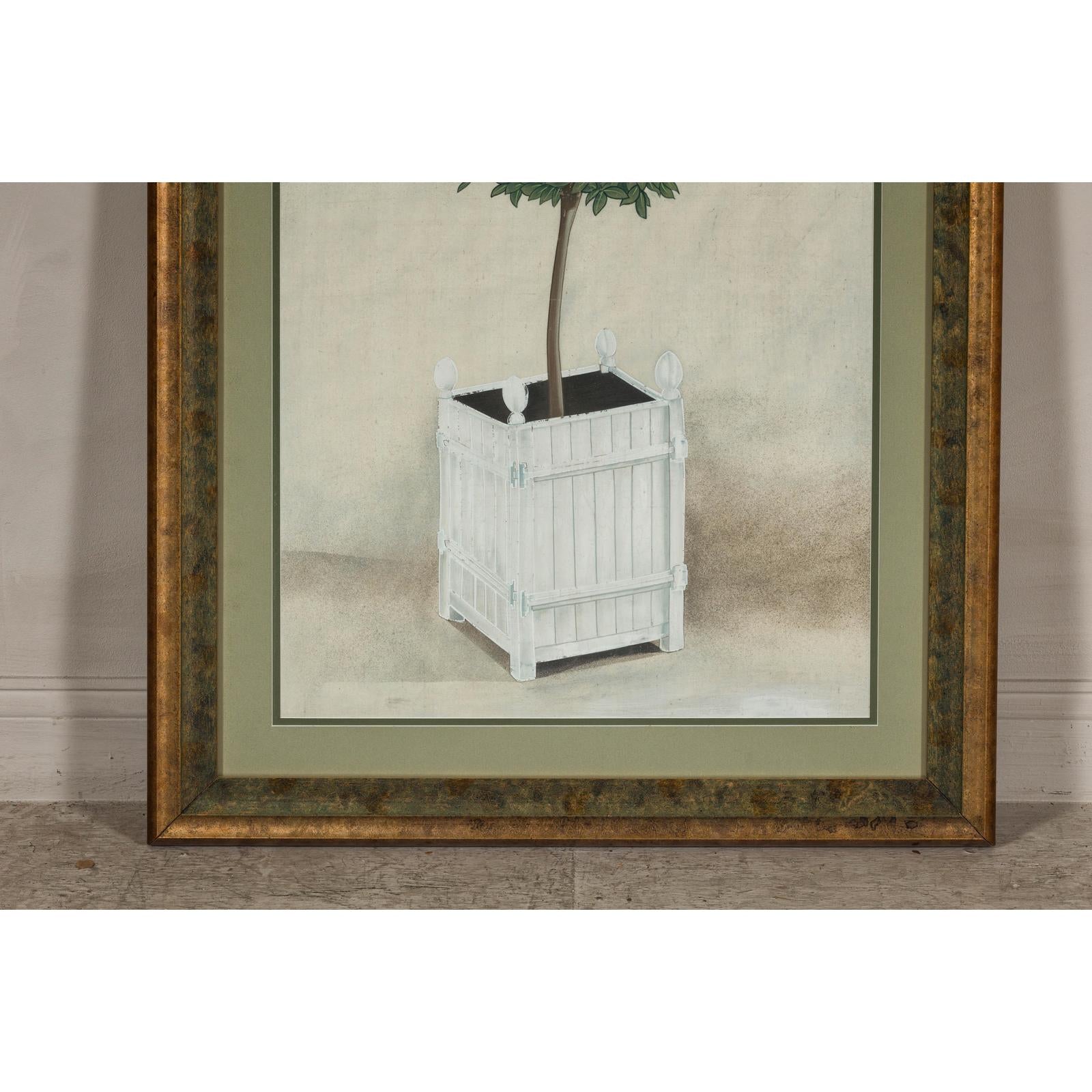 Midcentury Minimalist Botanical Print in Custom Gold Frame under Glass