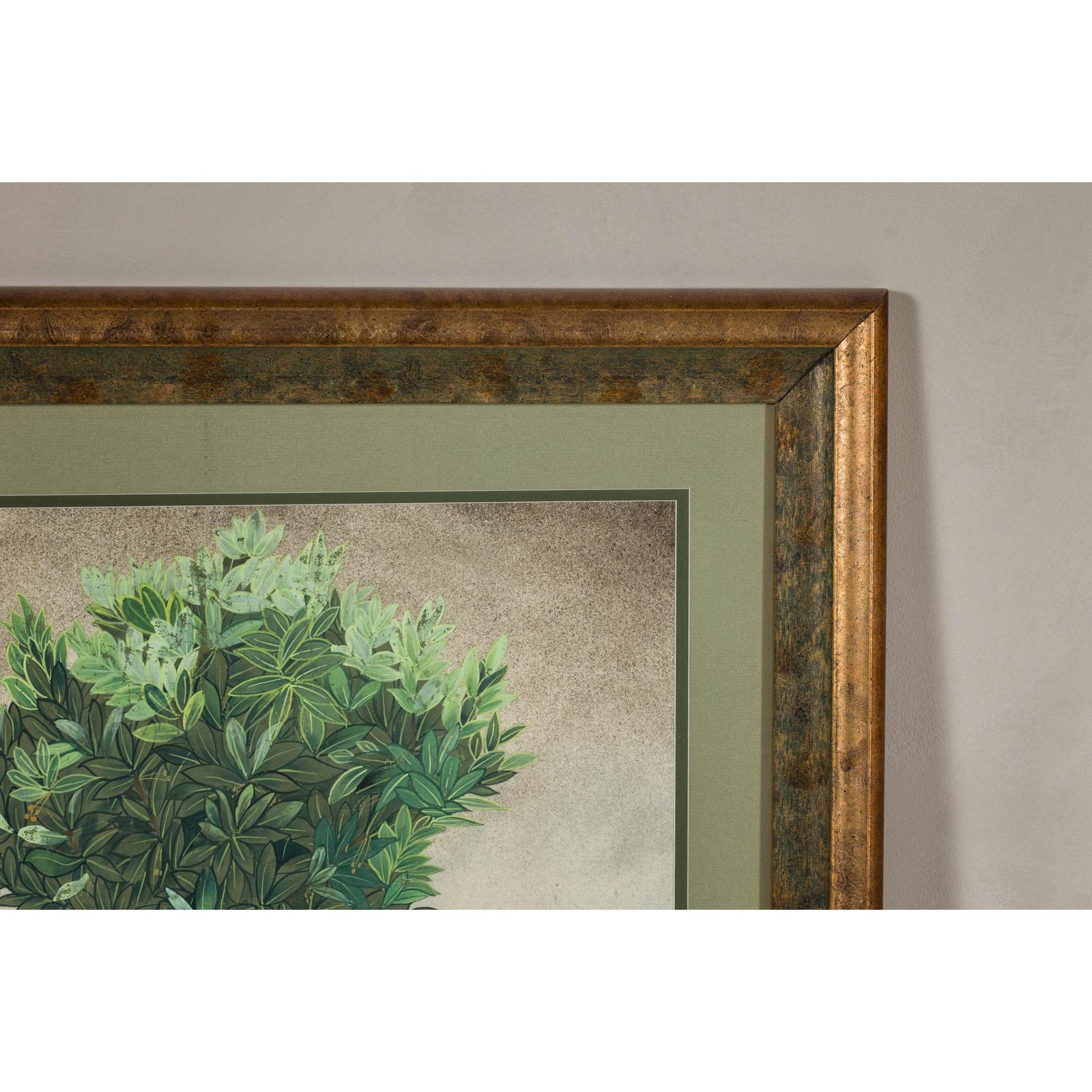 Midcentury Minimalist Botanical Print in Custom Gold Frame under Glass