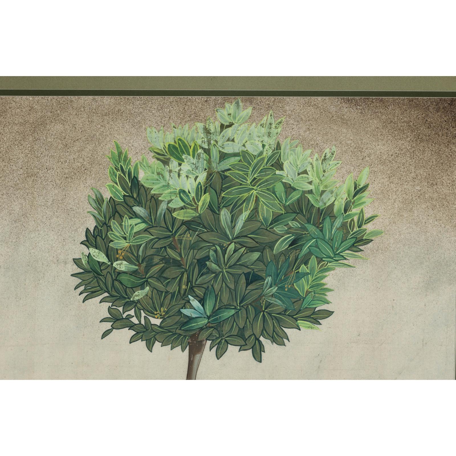 Midcentury Minimalist Botanical Print in Custom Gold Frame under Glass
