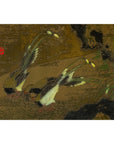 Painted Asian Metal Wall Art with Birds Perched on Foliage and Vibrant Blooms