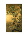 Painted Asian Metal Wall Art with Birds Perched on Foliage and Vibrant Blooms