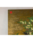 Painted Asian Metal Wall Art with Birds Perched on Foliage and Vibrant Blooms