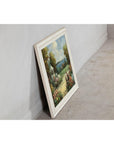 Impressionist Style Garden Painting with Gazebo and Waterfront, Signed R. Johns
