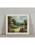 Impressionist Style Garden Painting with Gazebo and Waterfront, Signed R. Johns