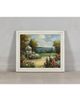 Impressionist Style Garden Painting with Gazebo and Waterfront, Signed R. Johns