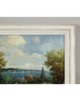 Impressionist Style Garden Painting with Gazebo and Waterfront, Signed R. Johns