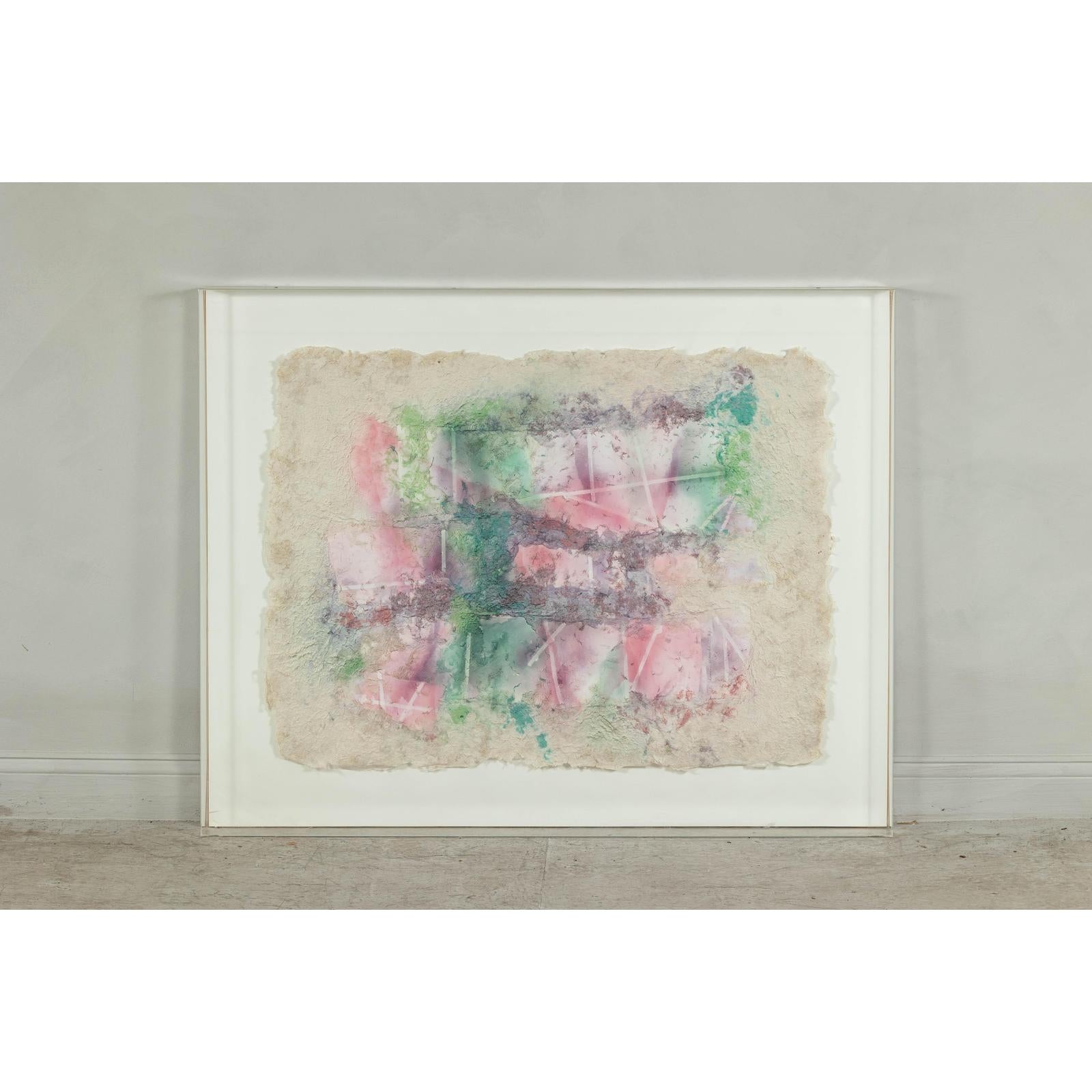 Ethereal Leanne Weissler Abstract Painting in Lucite Box Frame, Pastel Hues