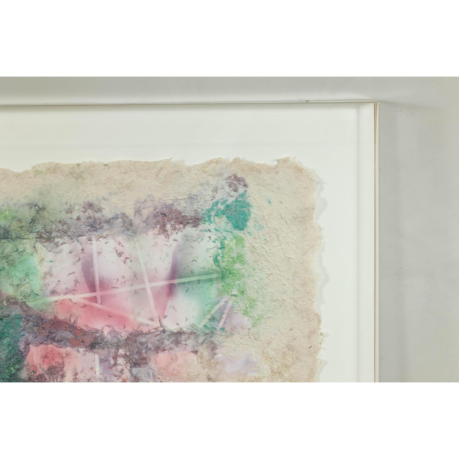 Ethereal Leanne Weissler Abstract Painting in Lucite Box Frame, Pastel Hues