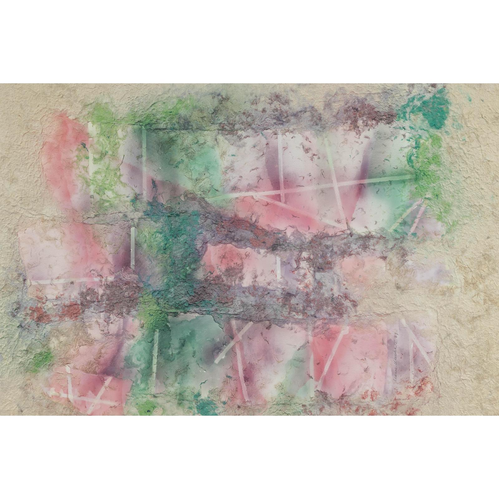 Ethereal Leanne Weissler Abstract Painting in Lucite Box Frame, Pastel Hues
