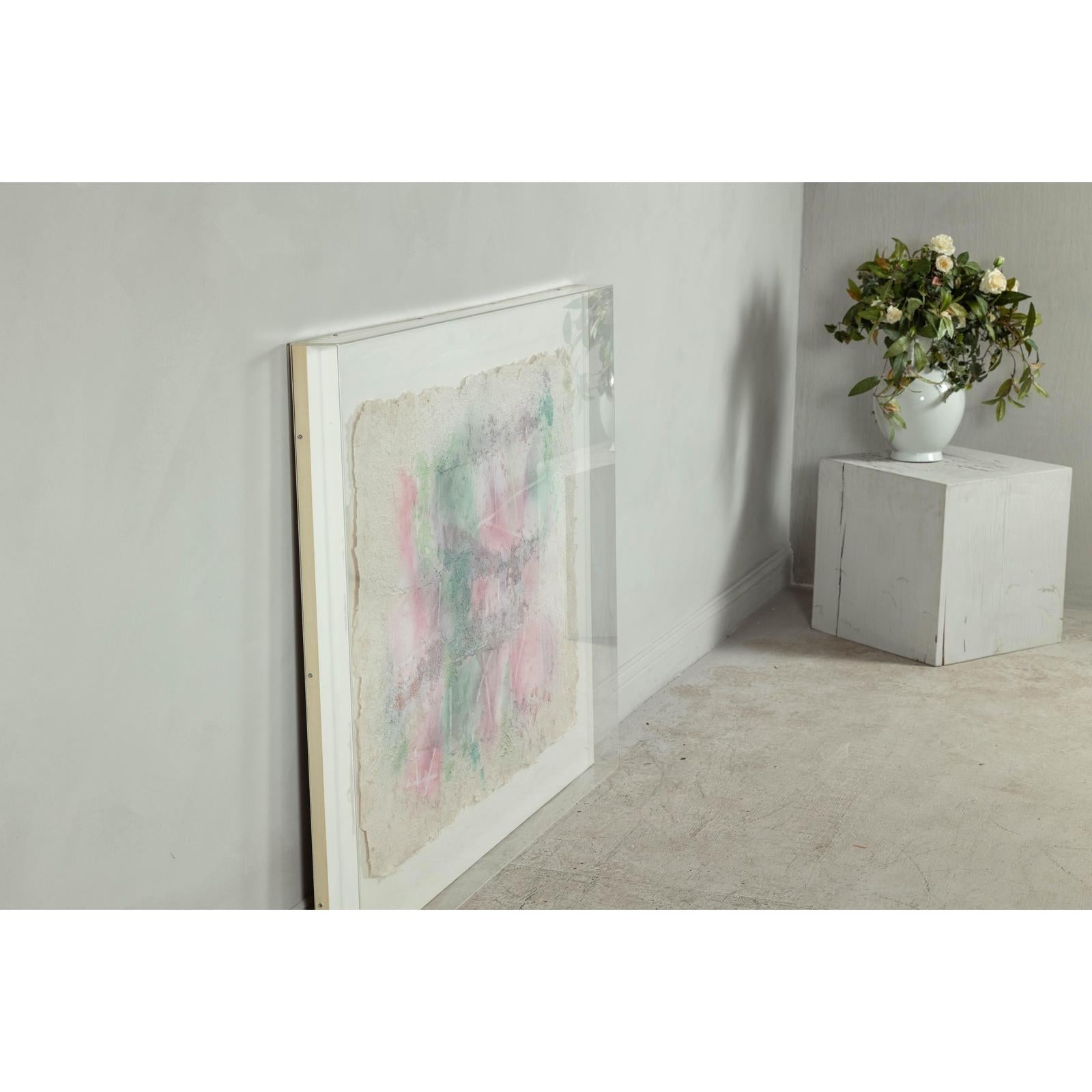 Ethereal Leanne Weissler Abstract Painting in Lucite Box Frame, Pastel Hues