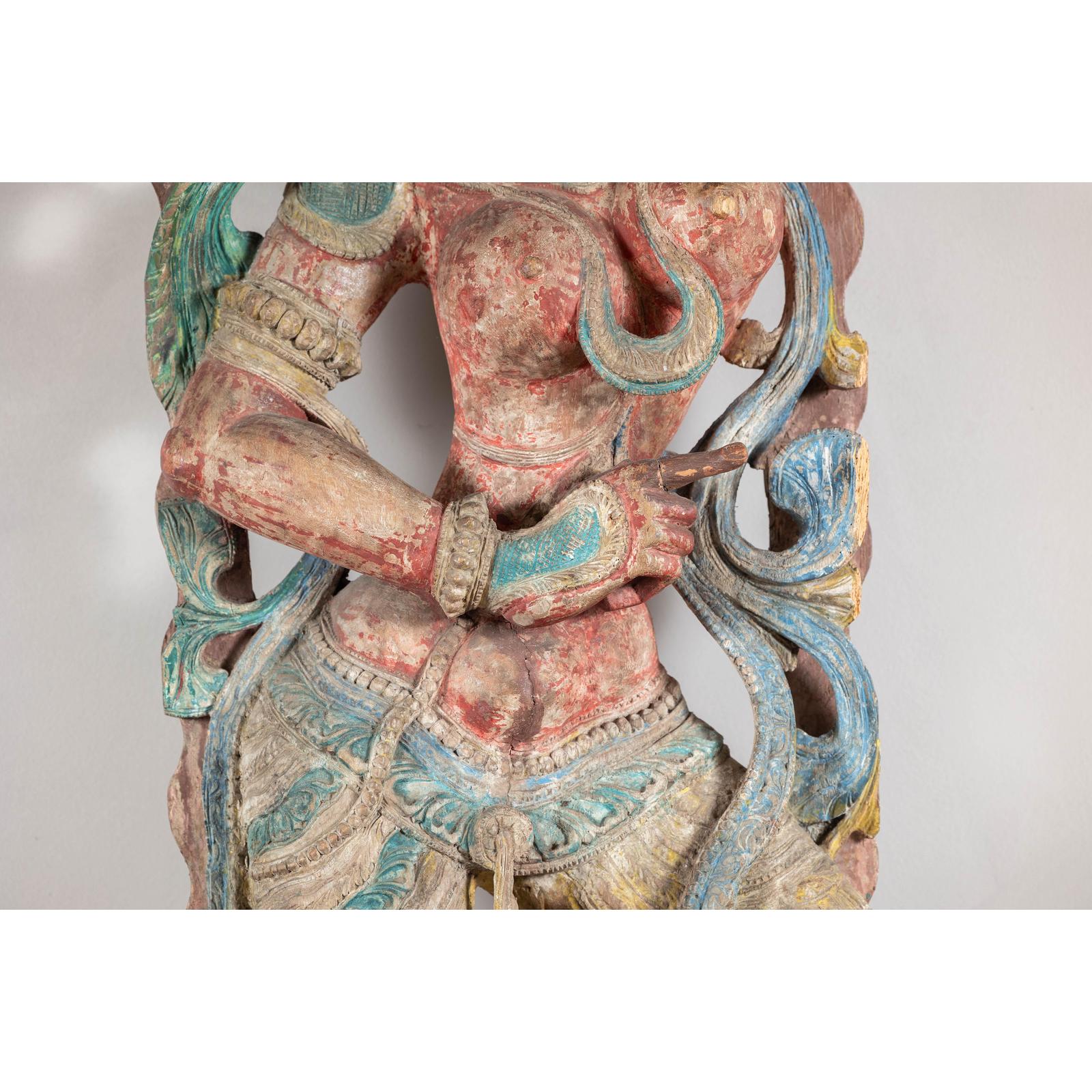 Antique Carved Wood Sculpture of Parvati with Vibrant Polychrome-7. Asian &amp; Chinese Furniture, Art, Antiques, Vintage Home Décor for sale at FEA Home