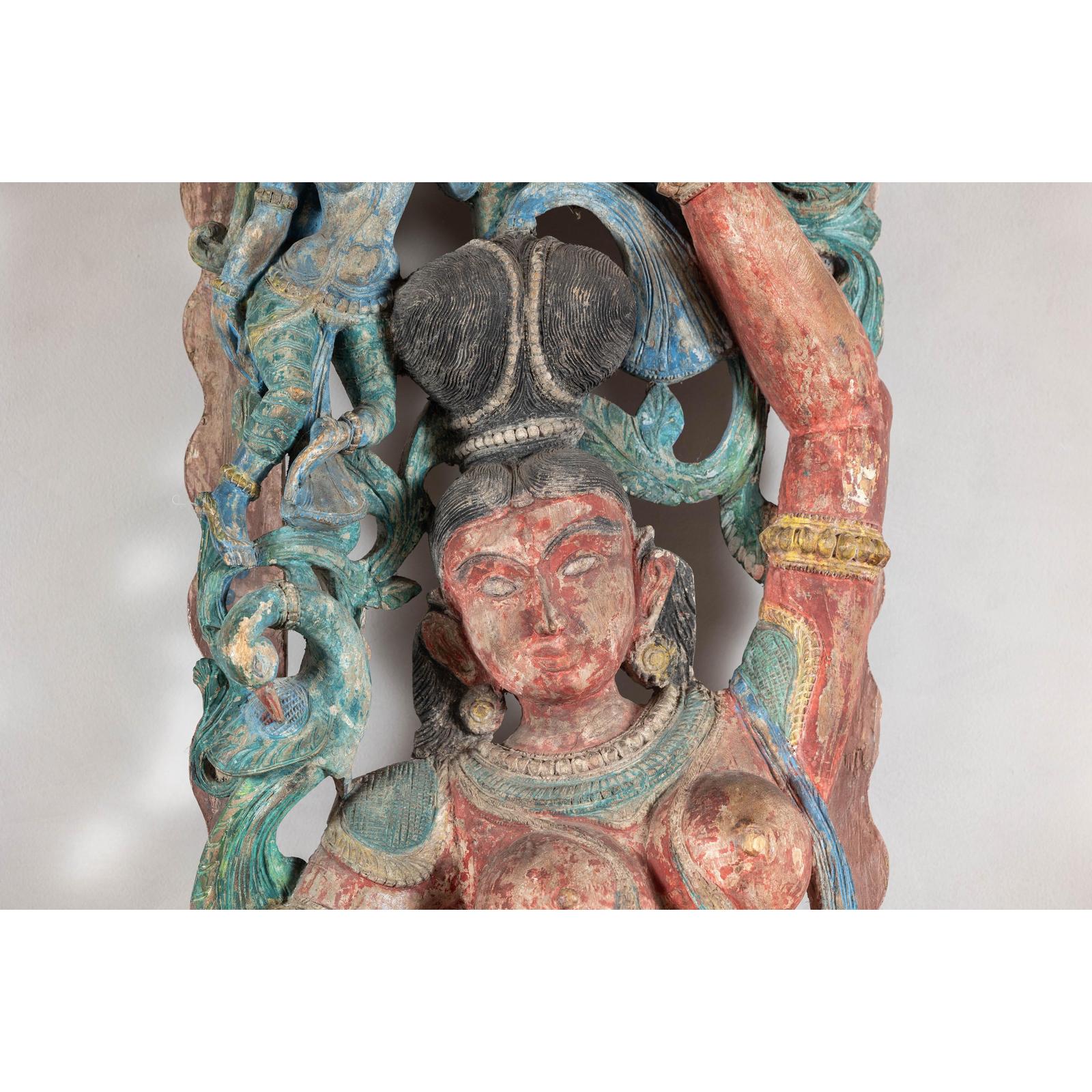 Antique Carved Wood Sculpture of Parvati with Vibrant Polychrome-8. Asian &amp; Chinese Furniture, Art, Antiques, Vintage Home Décor for sale at FEA Home