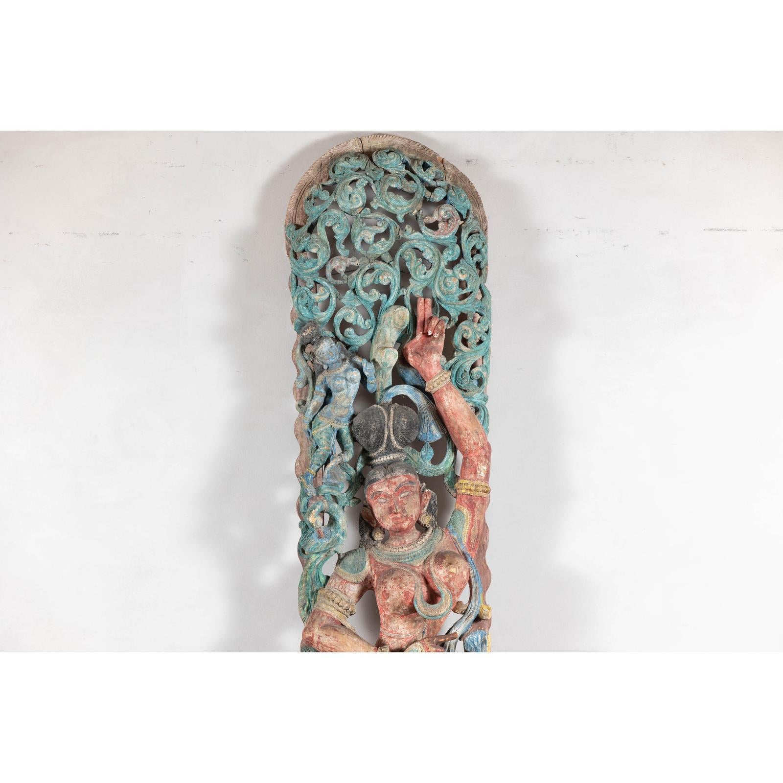 Antique Carved Wood Sculpture of Parvati with Vibrant Polychrome-3. Asian &amp; Chinese Furniture, Art, Antiques, Vintage Home Décor for sale at FEA Home