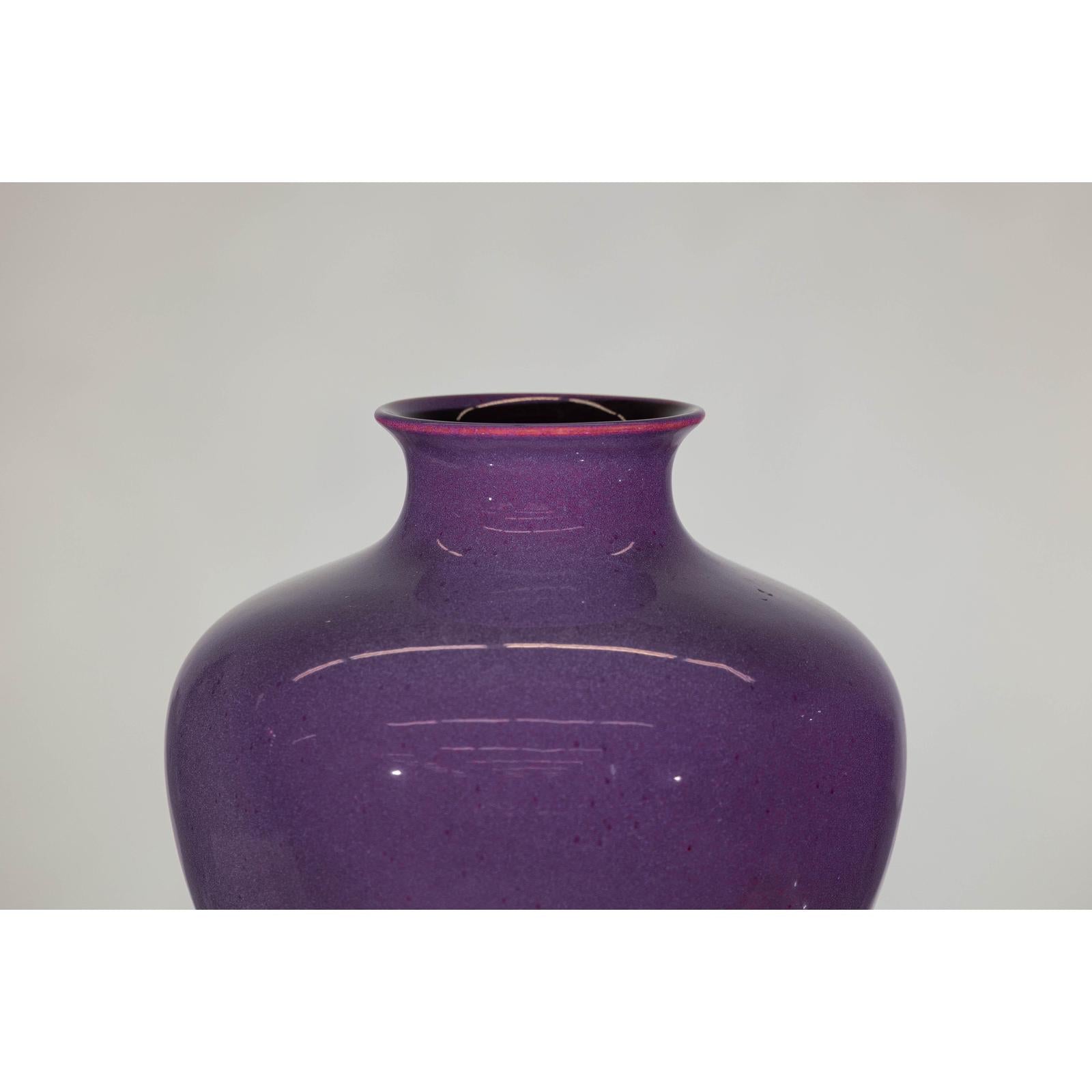 Pair of Purple Ceramic Vases with Glossy Finish and Rounded Bellies