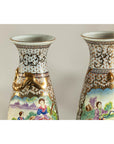 Pair of Vintage Small Porcelain Vases with Hand-Painted Pastoral Scenes
