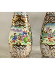 Pair of Vintage Small Porcelain Vases with Hand-Painted Pastoral Scenes