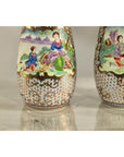 Pair of Vintage Small Porcelain Vases with Hand-Painted Pastoral Scenes