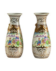 Pair of Vintage Small Porcelain Vases with Hand-Painted Pastoral Scenes