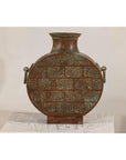 Vintage Bronze Bottle with Etched Motifs and Aged Green Patina, Han Style