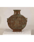 Vintage Bronze Bottle with Etched Motifs and Aged Green Patina, Han Style
