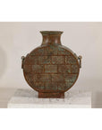Vintage Bronze Bottle with Etched Motifs and Aged Green Patina, Han Style