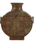 Vintage Bronze Bottle with Etched Motifs and Aged Green Patina, Han Style
