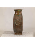 Vintage Bronze Bottle with Etched Motifs and Aged Green Patina, Han Style