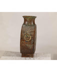 Vintage Bronze Bottle with Etched Motifs and Aged Green Patina, Han Style