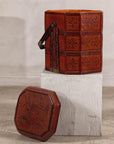 Vintage Reddish Brown Lacquer Woven Rattan Picnic Basket with Bamboo Handle