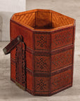 Vintage Reddish Brown Lacquer Woven Rattan Picnic Basket with Bamboo Handle