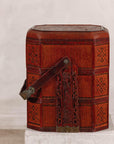 Vintage Reddish Brown Lacquer Woven Rattan Picnic Basket with Bamboo Handle