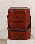 Vintage Reddish Brown Lacquer Woven Rattan Picnic Basket with Bamboo Handle