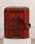 Vintage Reddish Brown Lacquer Woven Rattan Picnic Basket with Bamboo Handle