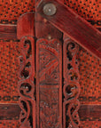 Vintage Reddish Brown Lacquer Woven Rattan Picnic Basket with Bamboo Handle