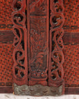 Vintage Reddish Brown Lacquer Woven Rattan Picnic Basket with Bamboo Handle