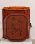 Vintage Reddish Brown Lacquer Woven Rattan Picnic Basket with Bamboo Handle