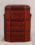 Vintage Reddish Brown Lacquer Woven Rattan Picnic Basket with Bamboo Handle