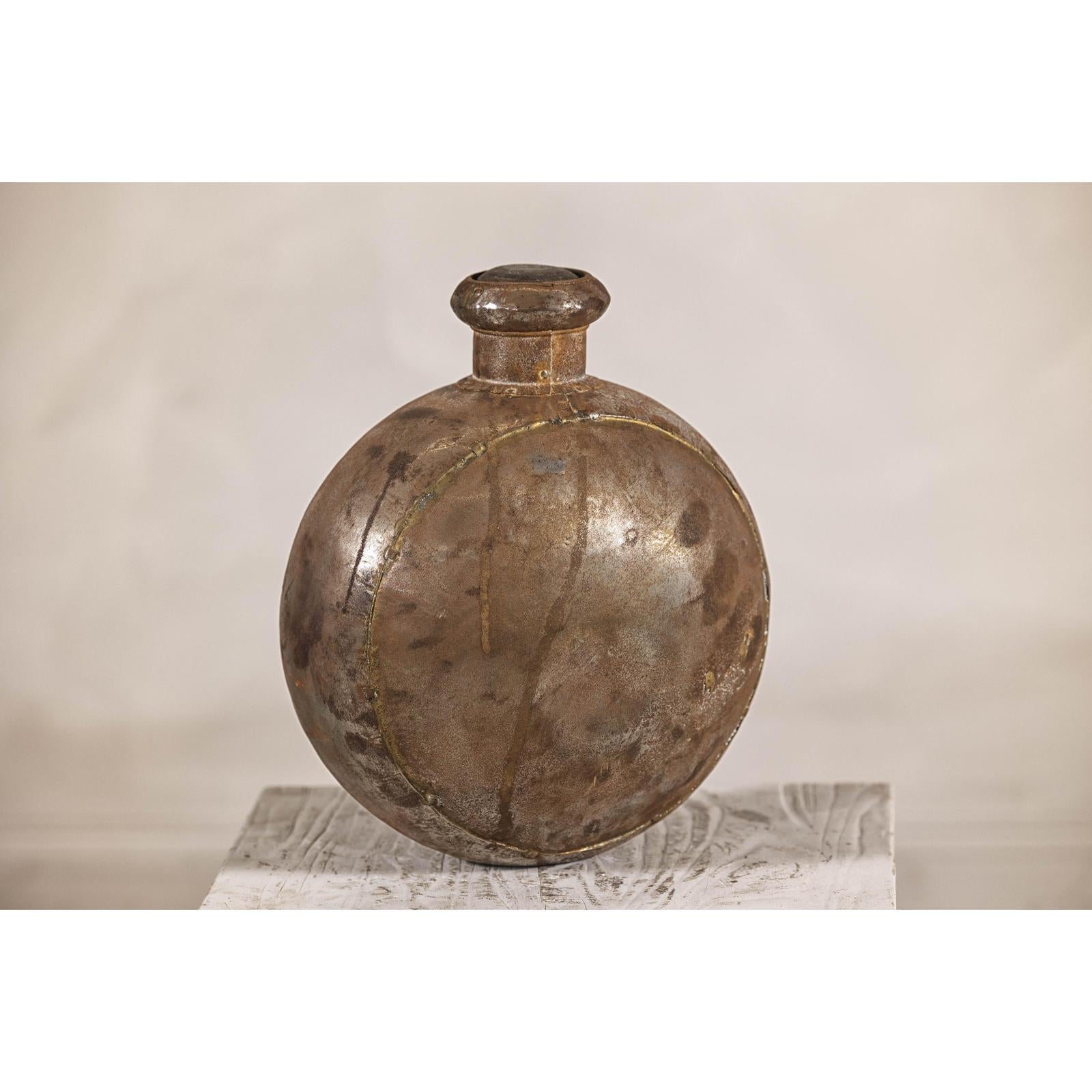 Antique Metal Surahi Decorative Water Vessel, Early 20th Century