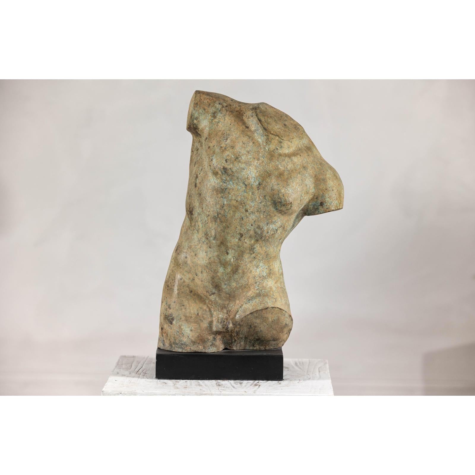 Greco Roman Inspired Classical Bronze Torso Sculpture with Verdigris Patina