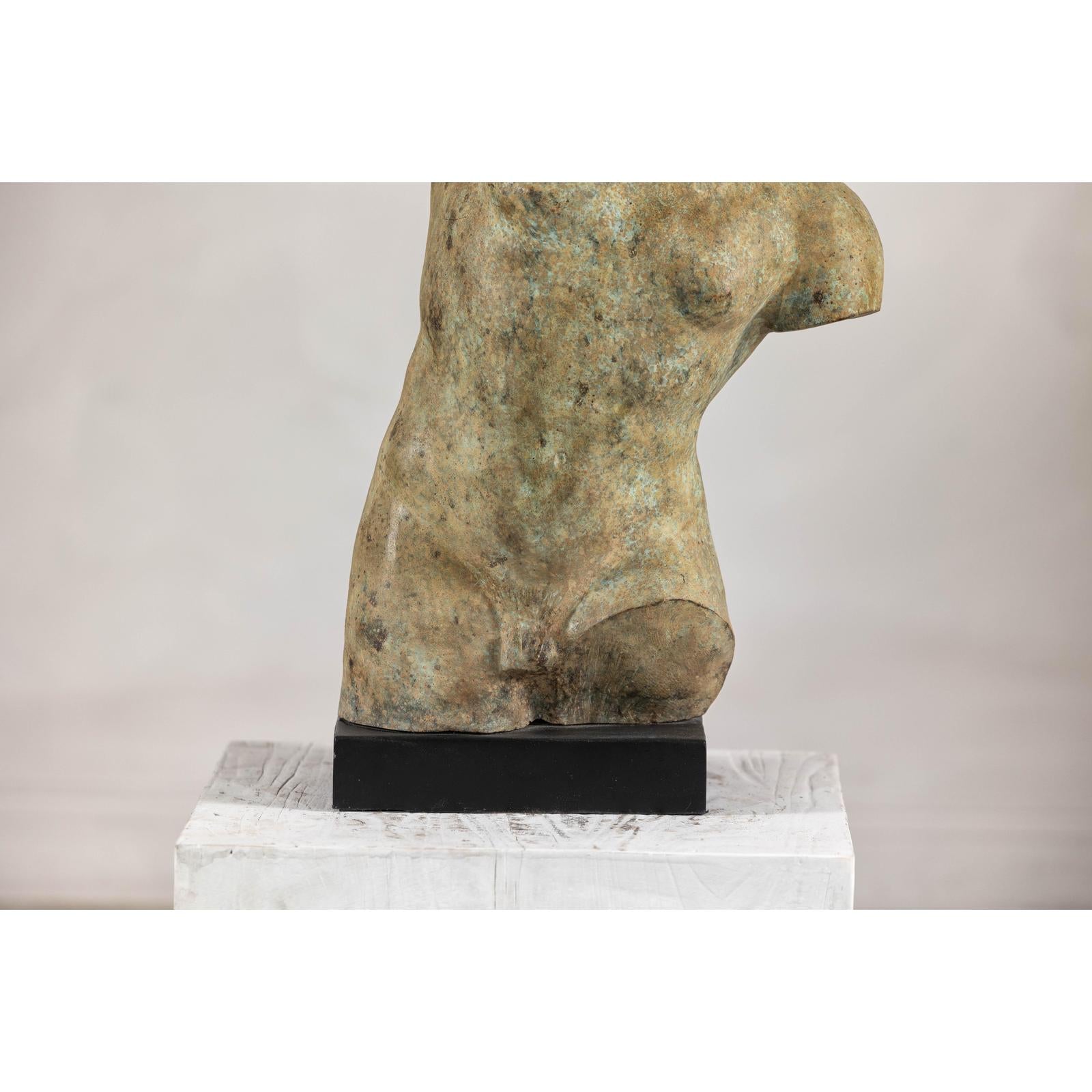 Greco Roman Inspired Classical Bronze Torso Sculpture with Verdigris Patina