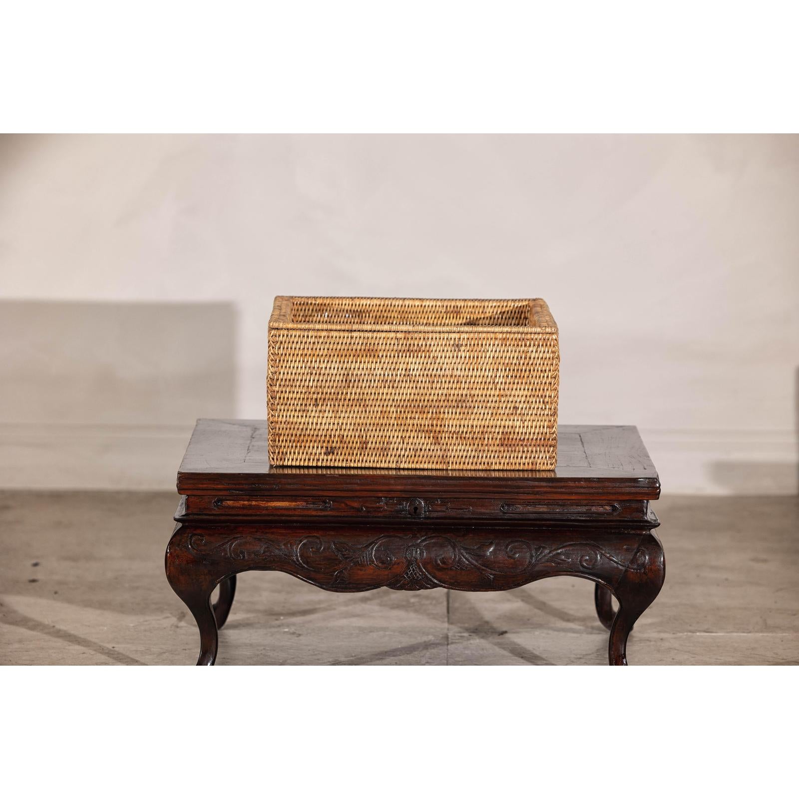 Vintage Country Style Rectangular Rattan Storage Box with Removable Tray Lid