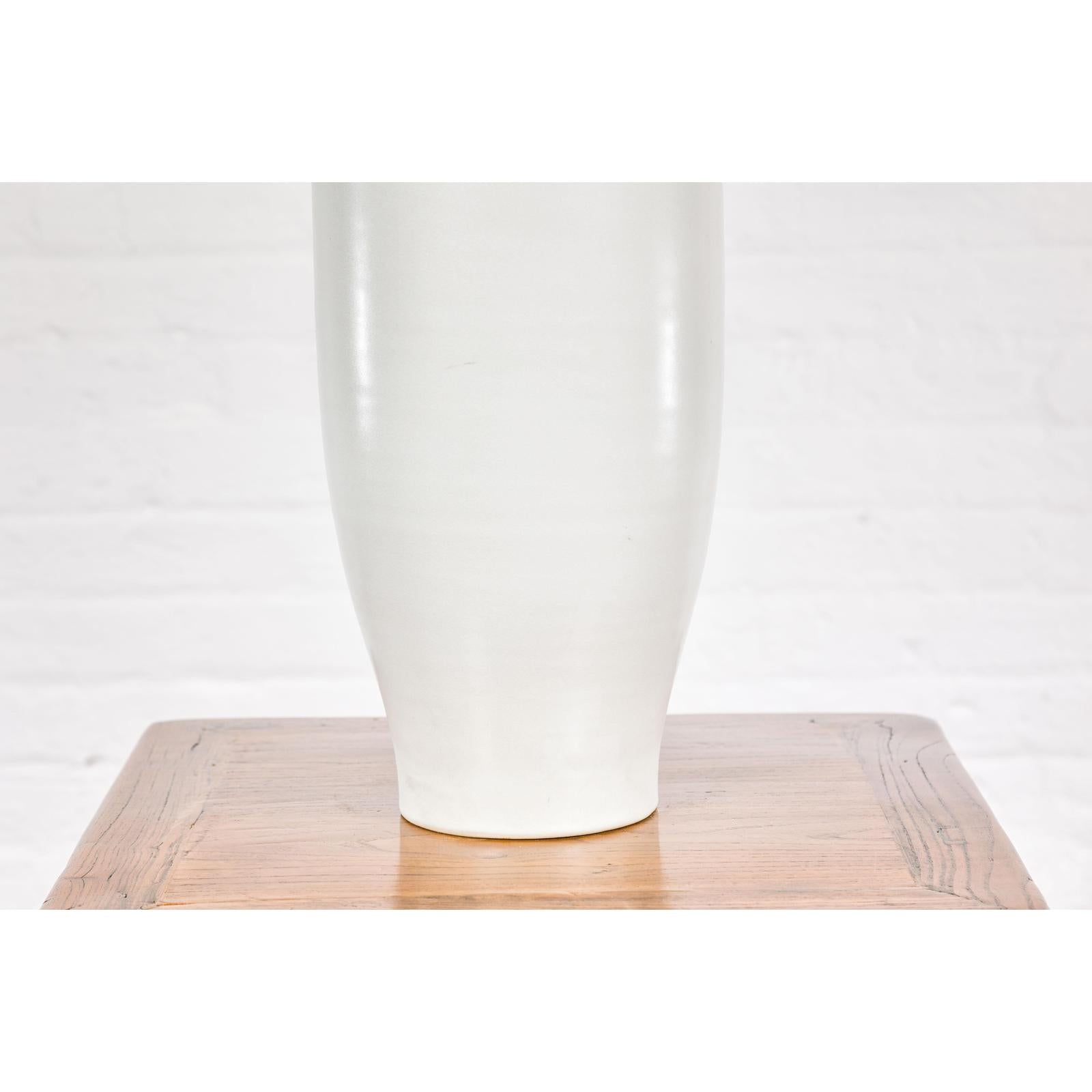 White &amp; Purple Ceramic Vase with Skinny Neck