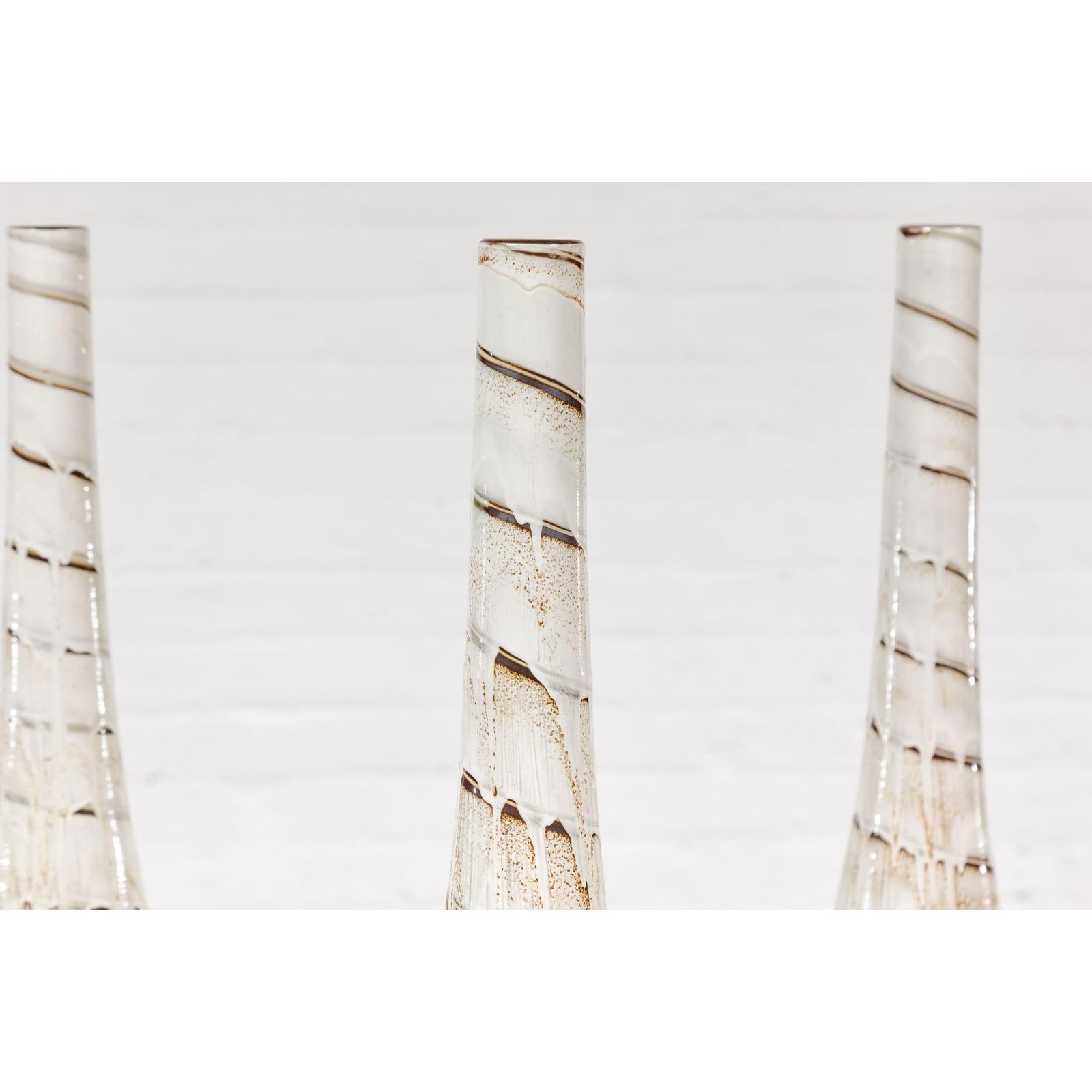 Three Slender Vases with Brown &amp; White Drip, Sold Each