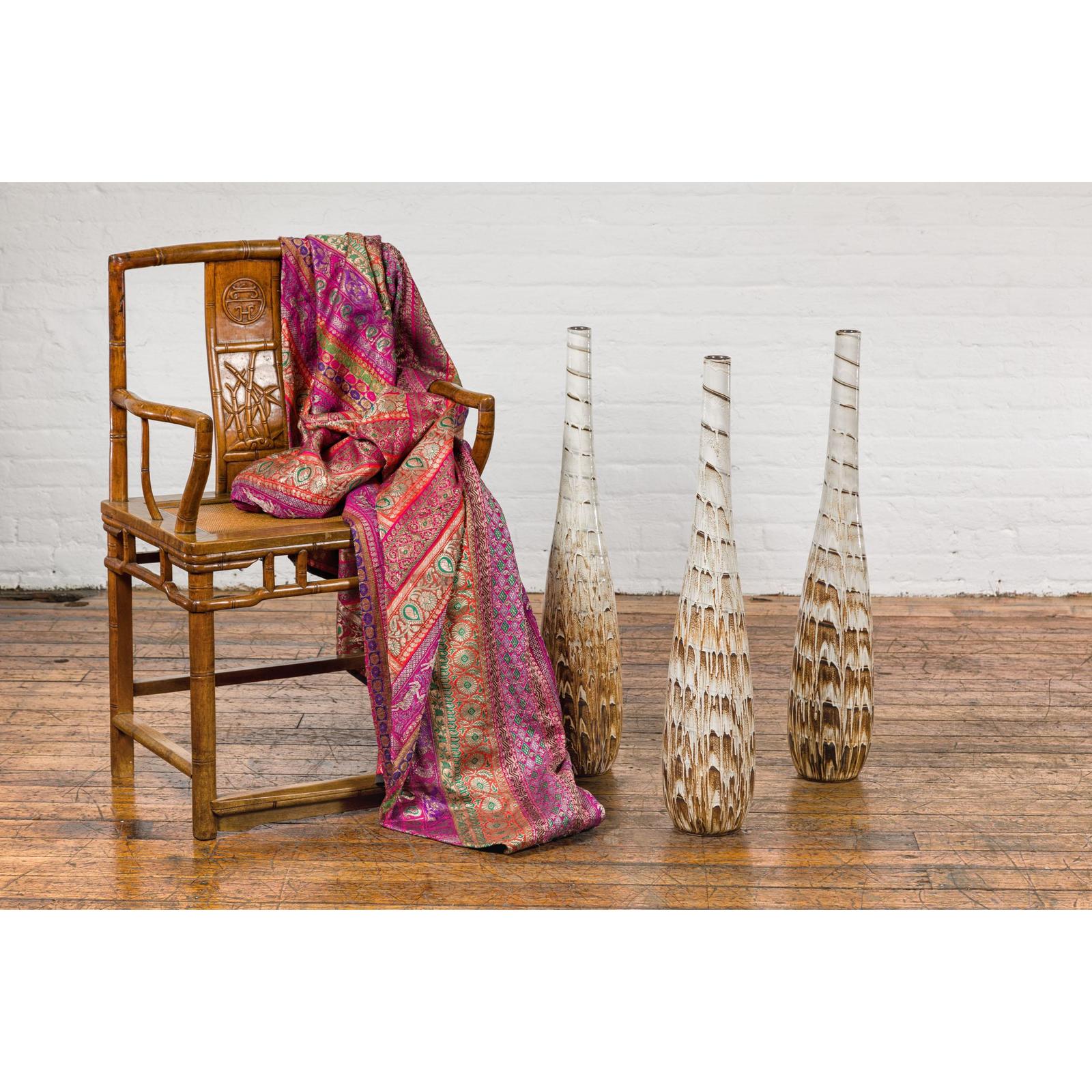 Three Slender Vases with Brown &amp; White Drip, Sold Each